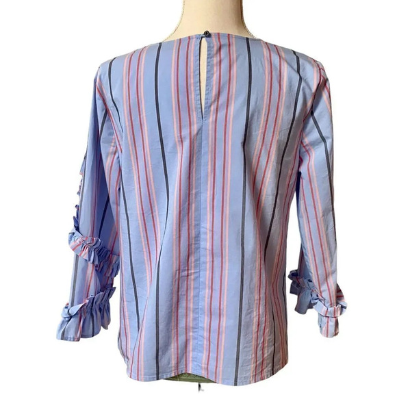 Halogen Striped Ruffled Blouse in Blue - Picture 10 of 15